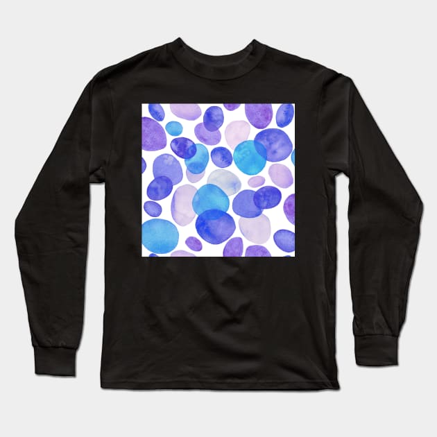 Blue Pebbles watercolour pattern, white background Long Sleeve T-Shirt by RSHarts